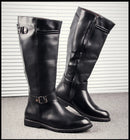 Men’s Knee High Leather Boots with Side Zipper & Buckle