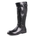 Men’s Knee High Leather Boots with Side Zipper & Buckle