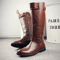 Men’s Knee High Leather Boots with Side Zipper & Buckle